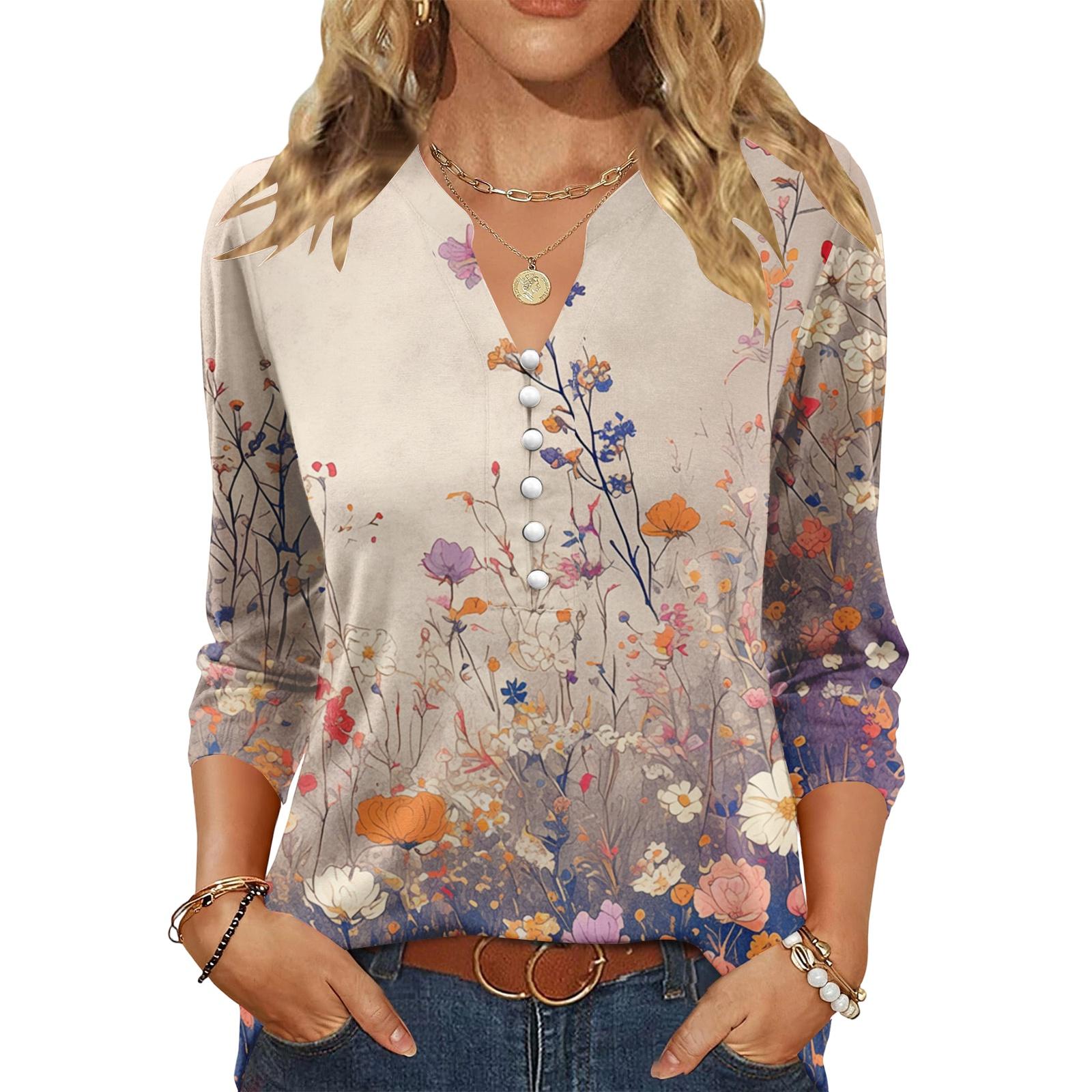 

Женская мода Повседневный Ретро Топ с рукавом 3/4 XXL фиолетовый