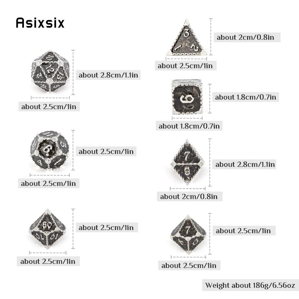 7 Pcs Black White Dragon Metal Dice Solid Metal Polyhedral Dice Set Suitable for Role-Playing RPG  Board Game Card Game