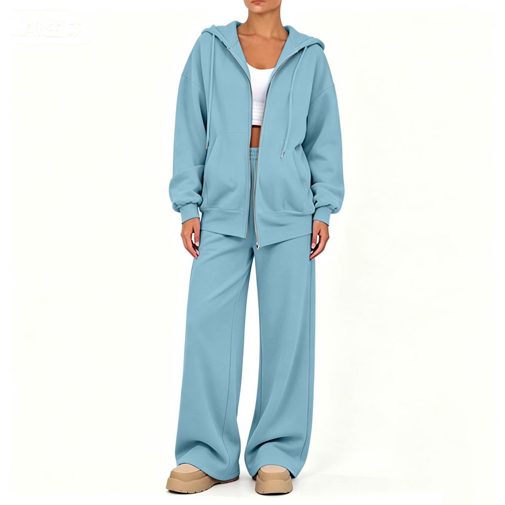 Conjunto de Cardigã Casual com Zíper e Calças para Mulheres, Roupa Confortável para Outono Inverno