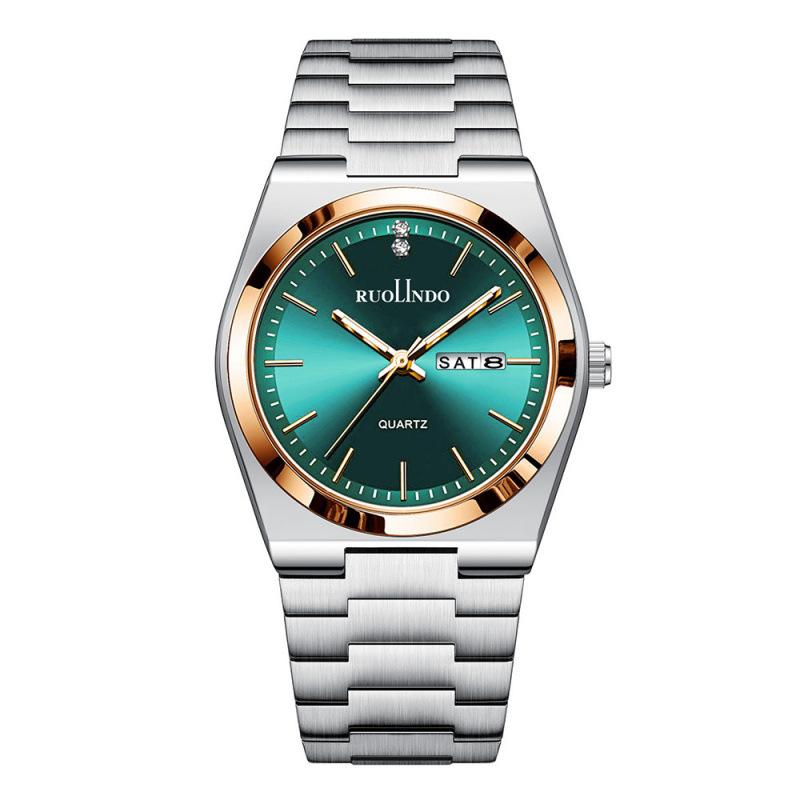 Men's watch, double calendar, thin butterfly buckle, steel belt, quartz men's watch