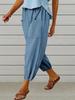 Women Capri Pants Drawstring High Waist Trousers Wide Leg Cropped Pants with Pockets