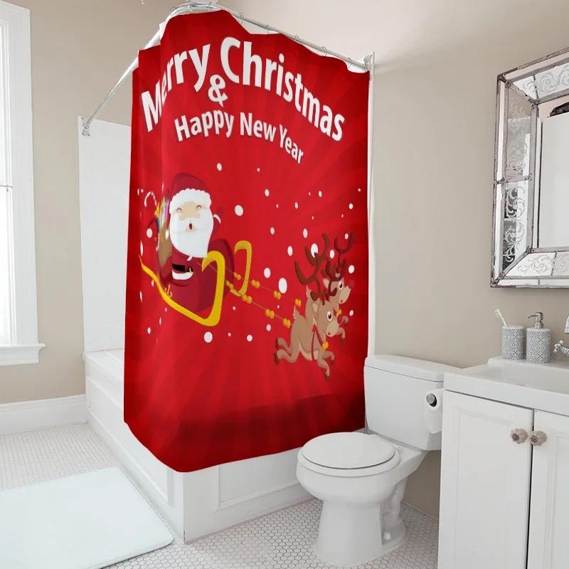 GAETU Christmas Santa Claus Reindeer Elk Holiday Festive Winter Themed Shower Curtain Bathroom Decor Home XMas Gift Modern Sty