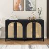 Modern Sideboard In Minimalist Style 4-rattan Door, Metal Handle Simple Buffet Cabinet for Dining Room, Living Room, Kitchen (black)