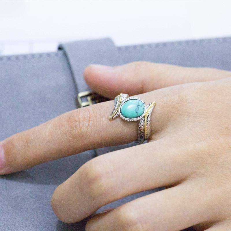 Geometric Turquoise Feather Ring For Women With Alloy Jewelry For Party And Engagement