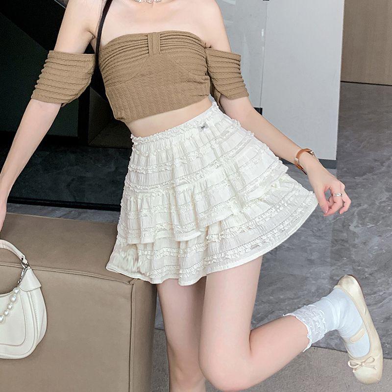 Women's High Waist Lace Ruffle A-Line Skirt - Sweet, Slimming, Anti-Exposure Spring/Summer Style