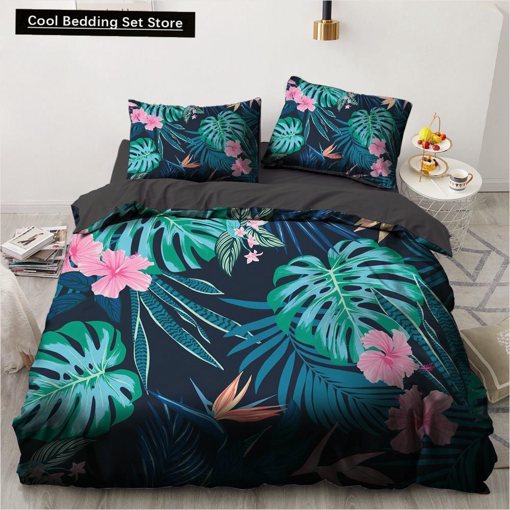 Blume Vogel Königin König Bettbezug Bunt Tropisch Floral Bettwäsche Set für Frauen Aquarell Pflanze 2/3tlg. Polyester Steppdeckenbezug