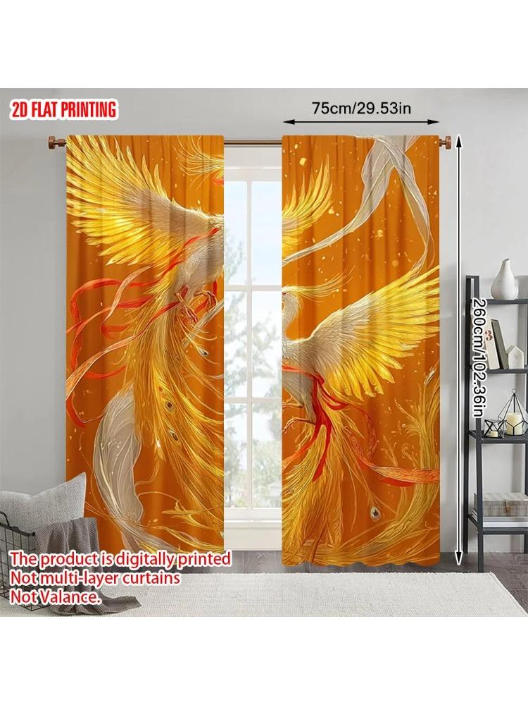 

2pcs plane printing Light Filtering Curtains golden phoenix Durable 100% Polyester Fabric (without rod) Decorations For Home 100*130 Rod Pocket 1pcs