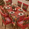 Christmas Chair Cover Tablecloth Set Stretch Santa Print Holiday Dinner Party Decor