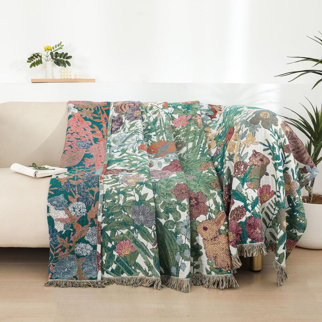 Floral Cotton Towel Blanket, Bedspread, For Bed Sofa, Picnic, Travel, Four-Layer Cotton Gauze, 200*230 Cm, High Quality