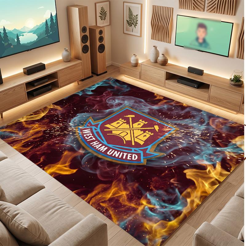 West Ham United Voetbal Print Kristal Fluweel Tapijt, Comfortabel Waterabsorberend Antislip Binnen Vloerkleed