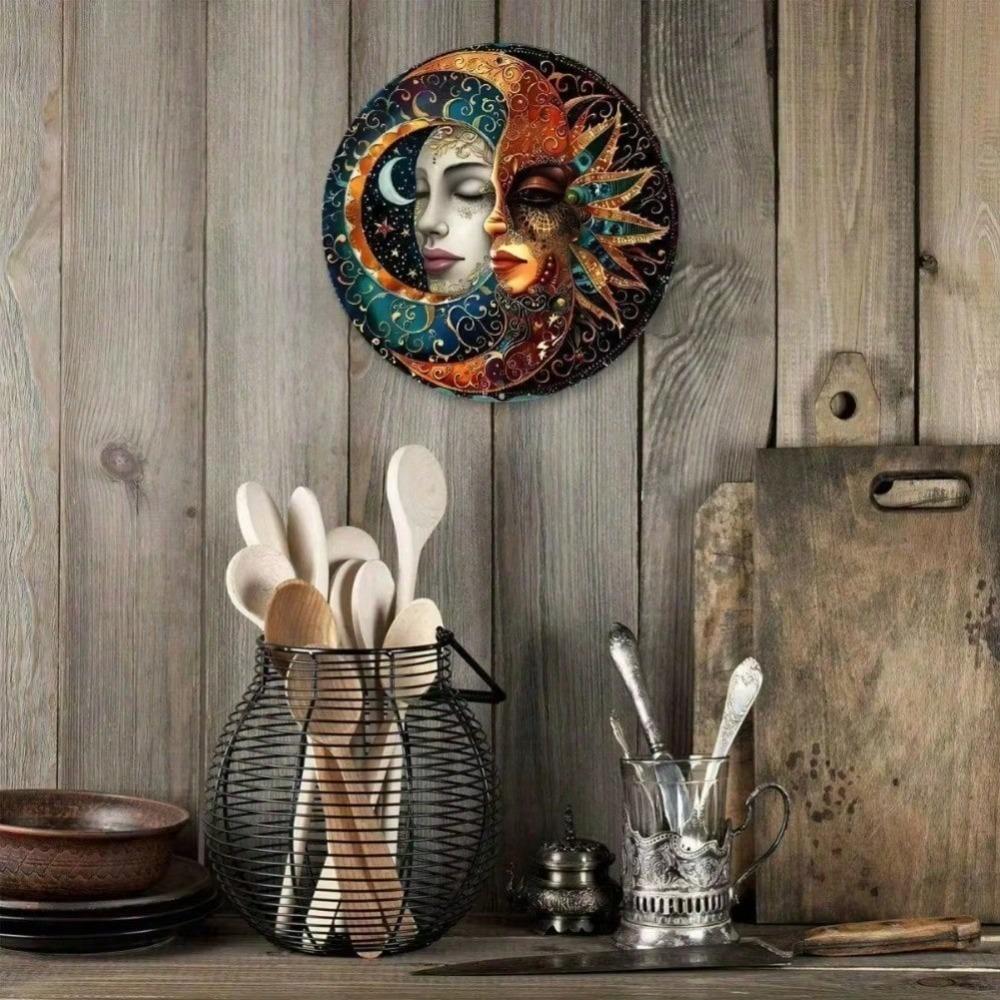 Vintage Sun Moon Metal Wall Art, Rustic Celestial Decor with Stars Birds for Farmhouse Living Room Bedroom Bathroom Kitchen Home Decoration