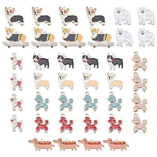 PH PandaHall 40 pieces dog charms 10 types enamel pendant cute Corgi Dachshund Samoyed ring mixed handmade accessory parts DIY decoration earring