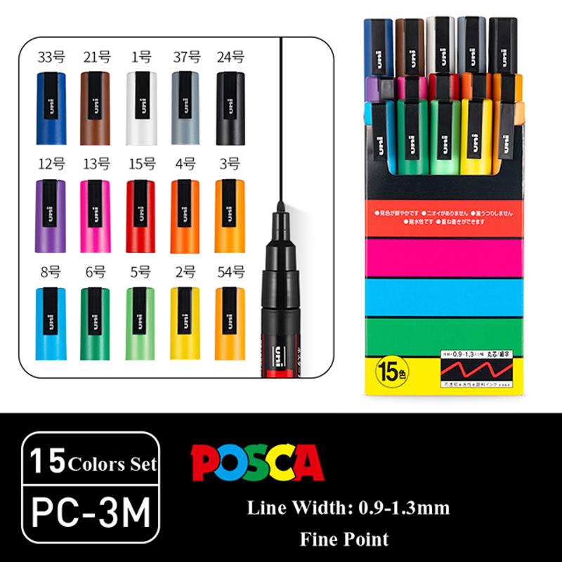 Japan Uni POSCA Markers Set Water-Based Acrylic Paint Pen Rock Painting PC-1M PC-3M PC-5M PC-8K PC-17K Full Colors Range Drawing