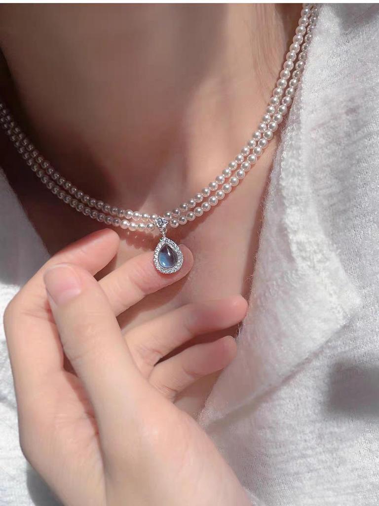 Shi Jia Lux Double-Layer Aquamarine Pearl Choker - French Design Necklace