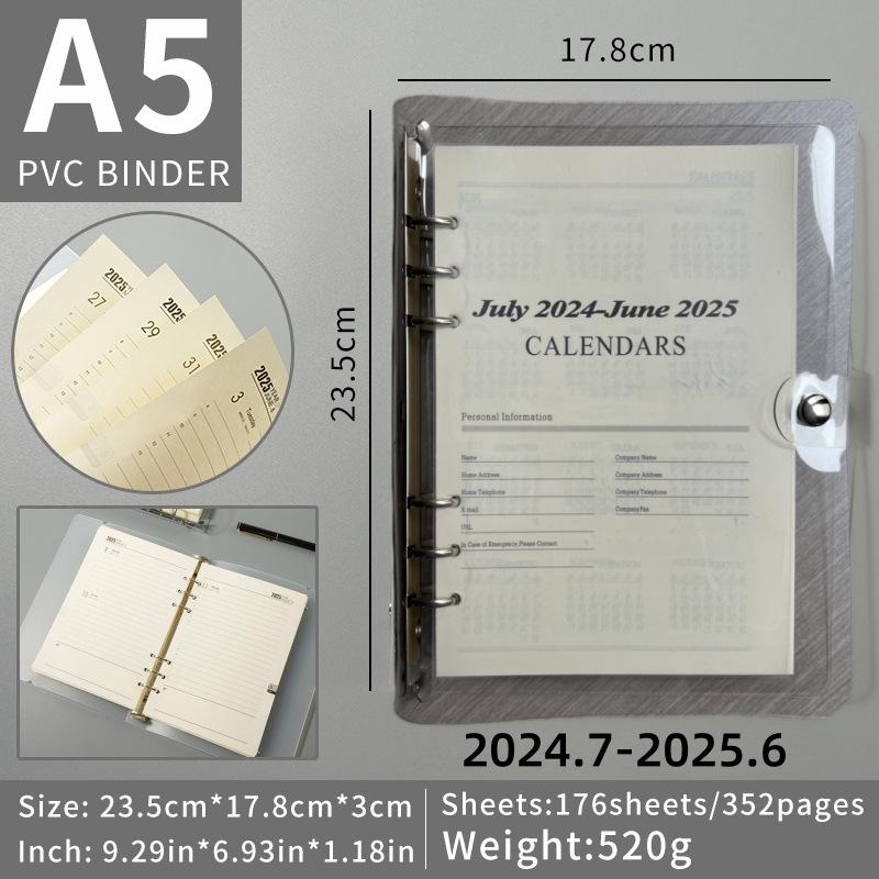 Colorful Detachable 2025 English Calendar Square PVC Loose-Leaf Notebook Pages