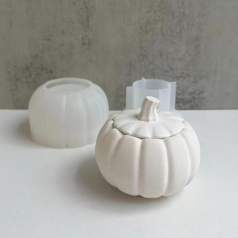Moule Pot de Rangement Citrouille 3D Moule Résine Citrouille Halloween avec Couvercle Moules Silicone Pot Citrouille Moules Silicone Citrouille Béton