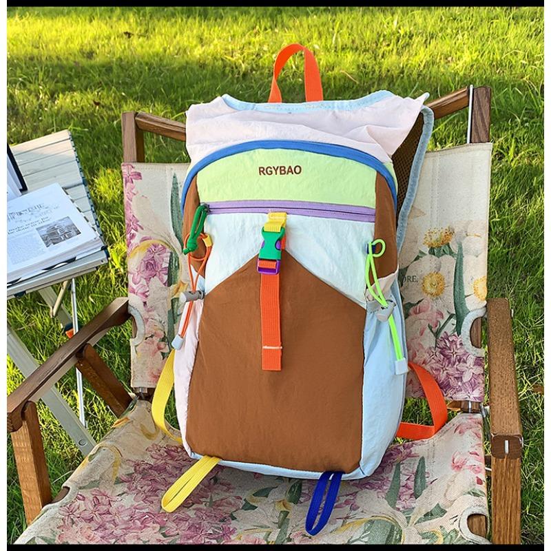 

Large capacity backpack Women s leisure sports mountaineering bag Fashion texture Contrast color Lightweight travel backpack