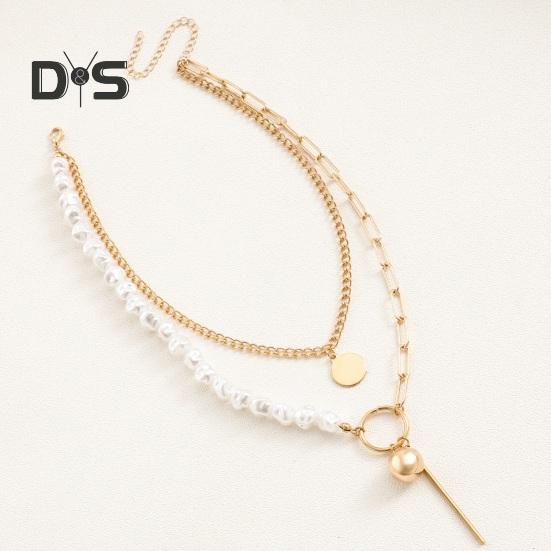 Mehrlagige Halskette mit Kunstperlen im Barockstil für Damen, Halskette mit gestapelten Kunstperlen und Büroklammern, Schmuck für Ehefrau und Freundin