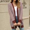BITCED Oversized Long Cardigan Sweater for Women Autumn/Winter Lazy Style Striped Colour-Block Knit Cardigan