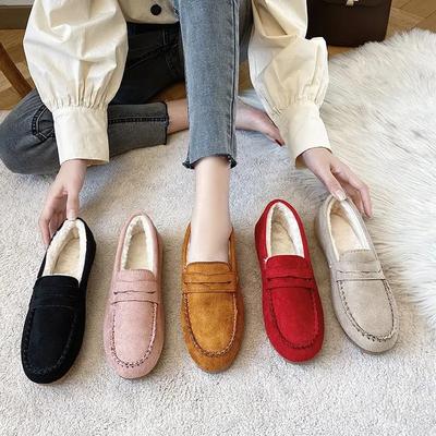 Mode 2025 Winter Dames Schoenen Antislip Zool Warme Dames Oxford Loafers Comfortabele Flats Korte Flock Stiksels Casual Loafers