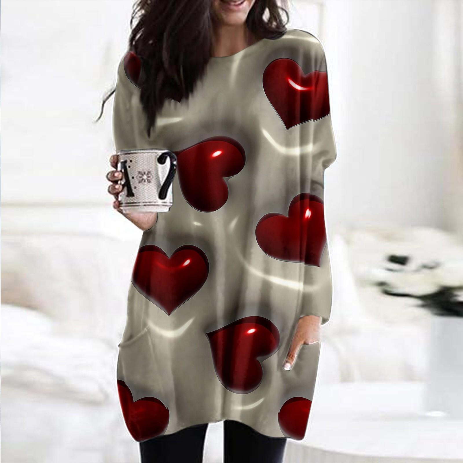 

Женский модный повседневный топ с длинным рукавом и круглым вырезом ко Дню святого Валентина с принтом в виде сердца XXXL