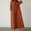 Women Casual O-neck 3/4 Sleeve Cotton Long Dress
