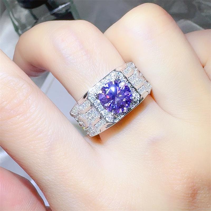 2 Carat Men's Silver-Plated PT950 Luxury Colored Moissanite Ring
