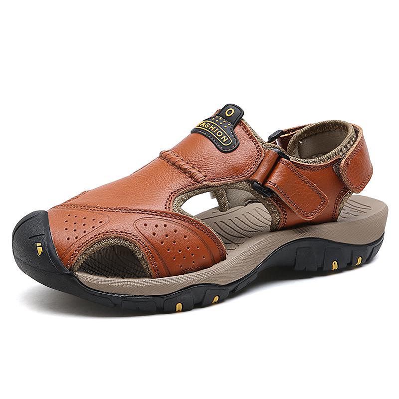 Summer Men Sandal Leather Mens Casual Shoes Outdoor Men Leather Sandals for Men Beach Shoes Roman Shoes Plus Size 38-48