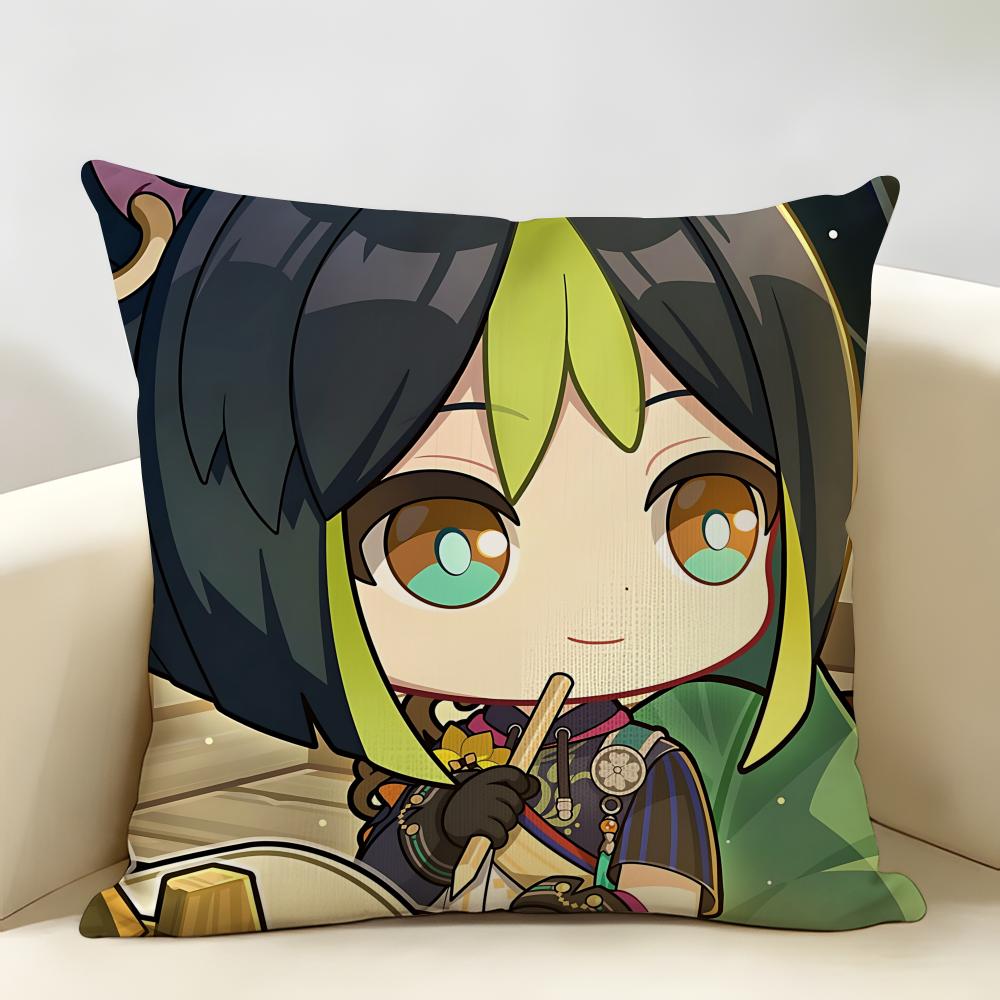 Tighnari Cute Genshin Impact Cushion Cover Natural Linen Organic Fabric DoubleSided Printing Room Sofa Decor Pillow Case
