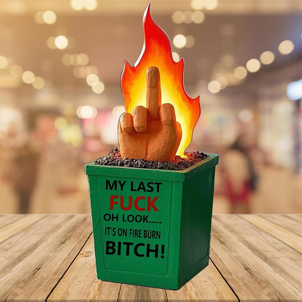 Fun Burn Fire Statue,Dumpster Middle Finger Burn Fire Statue Decor,Funny Middle Finger Dumpsters Fire Desktop