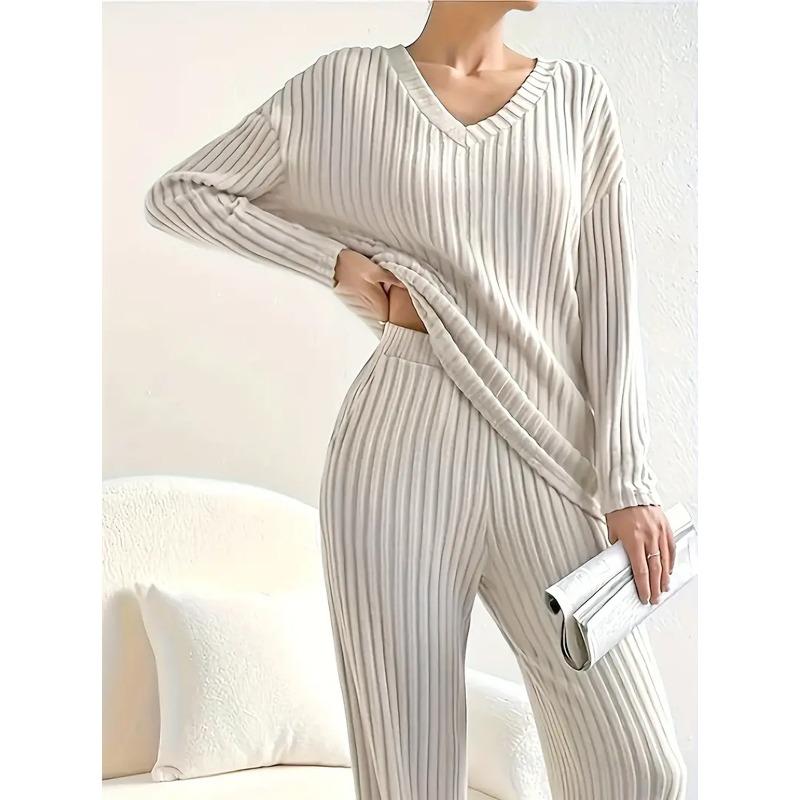 

DAFIFY Женский Модный Повседневный Весенне-Осенний Однотонный Принт С Длинным Рукавом V-образный Вырез Брюки Костюмы S