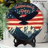 2D Flat, 1pc Independence Day Patriotic Decor Aluminum Metal Sign with American Flag, Eagle, And Mountain Pattern - Red, White, And Blue Independence