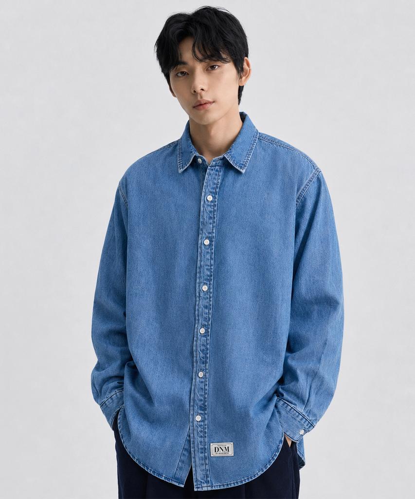 DE GRAND MATIN Over Fit Logo Denim Shirt_Medium Blue