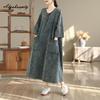 2026 Stil Vintage Primăvară Vară Femei Mărime Mare Rochie Midi Casual Largă Supradimensionată Scurtă Rochie Denim Mânecă 3/4 Rochie Damă