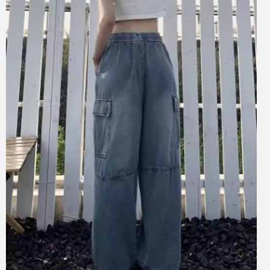 Straight Leg Jeans voor Dames Niche Design Losvallend en Multi-Pocket Wijde Pijpen Broek voor Dames Jeans