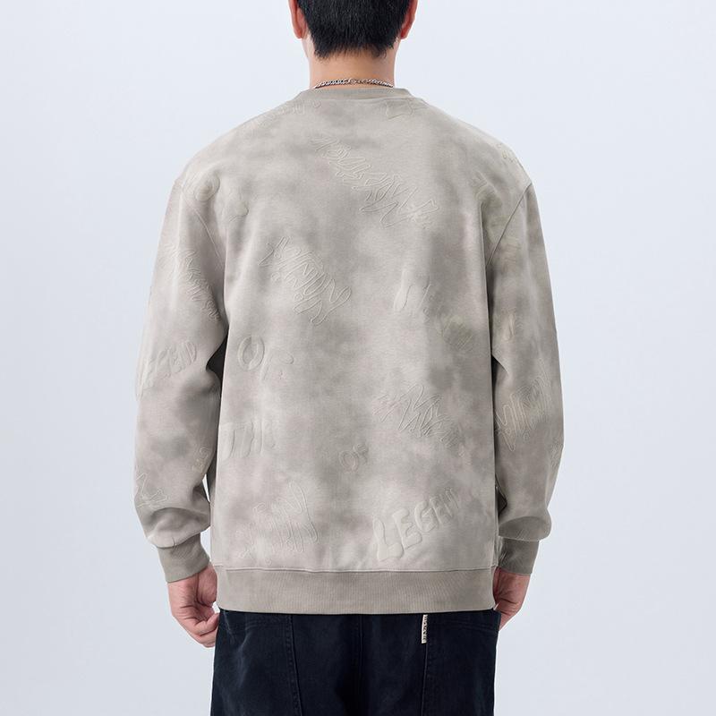 Counter High-End Retro Pad-Dye Printing Heavy Crew Neck Sweater Men'S Spring And Autumn American Casual Top Men'S Clothing