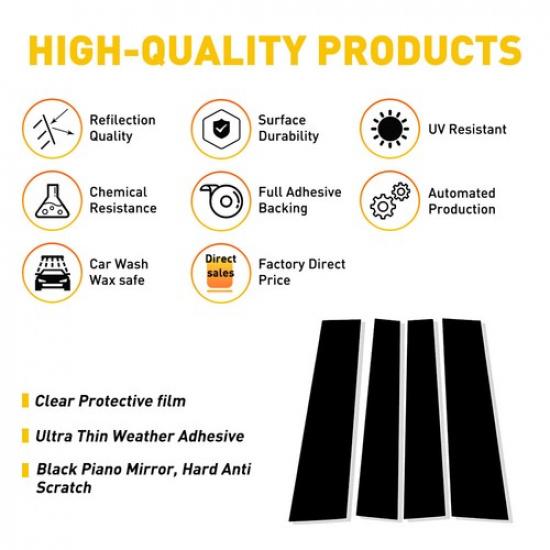 For TOYOTA Tundra Double Cab 2007-2021 Black Pillar Posts Door Window Cover EOA