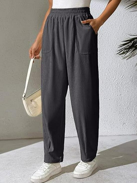 Women's Corduroy Elastic Waist Wide-Leg Pants, Solid Color, Comfortable Casual Loose Fit for Autumn and Winter 2025.