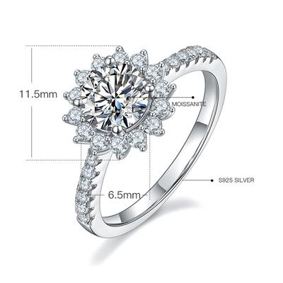 Sunflower Natural Wind Belt Moissanite Ring S925 Sterling Silver Inlaid 1 Carat Mozambican Ring