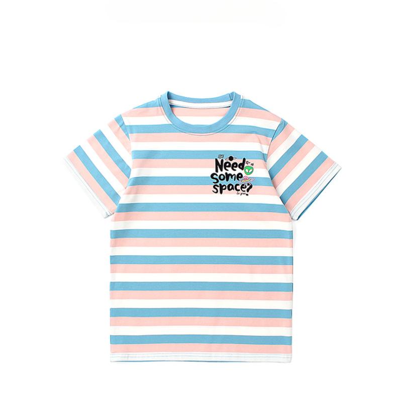 

Полосатая футболка с коротким рукавом для девочек, летний дышащий топ с буквами 160cm розовый/синий