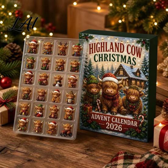 Cute Collection Figurines 2026 Highland Cow Christmas Advent Calendar 24-Day Acrylic Countdown Ornament Set with Calendar Mini Figures Tree Hanging