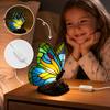 Embossed Rose Resin Base Lamp Cute Bedside Table Lamp, Butterfly Nightstand Lamps, Stained Glass Desk Warm Light Wing Shade, Bedroom Decor Home Decor,