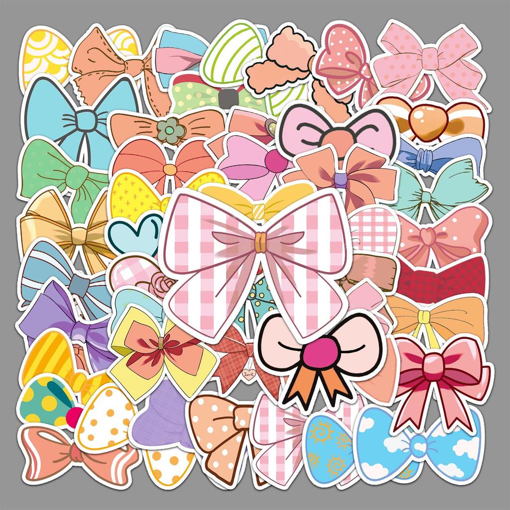 50 Bow Graffiti Stickers: Cute Cartoon Style for DIY Skateboards, Water Bottles, Journals, and Suitcases