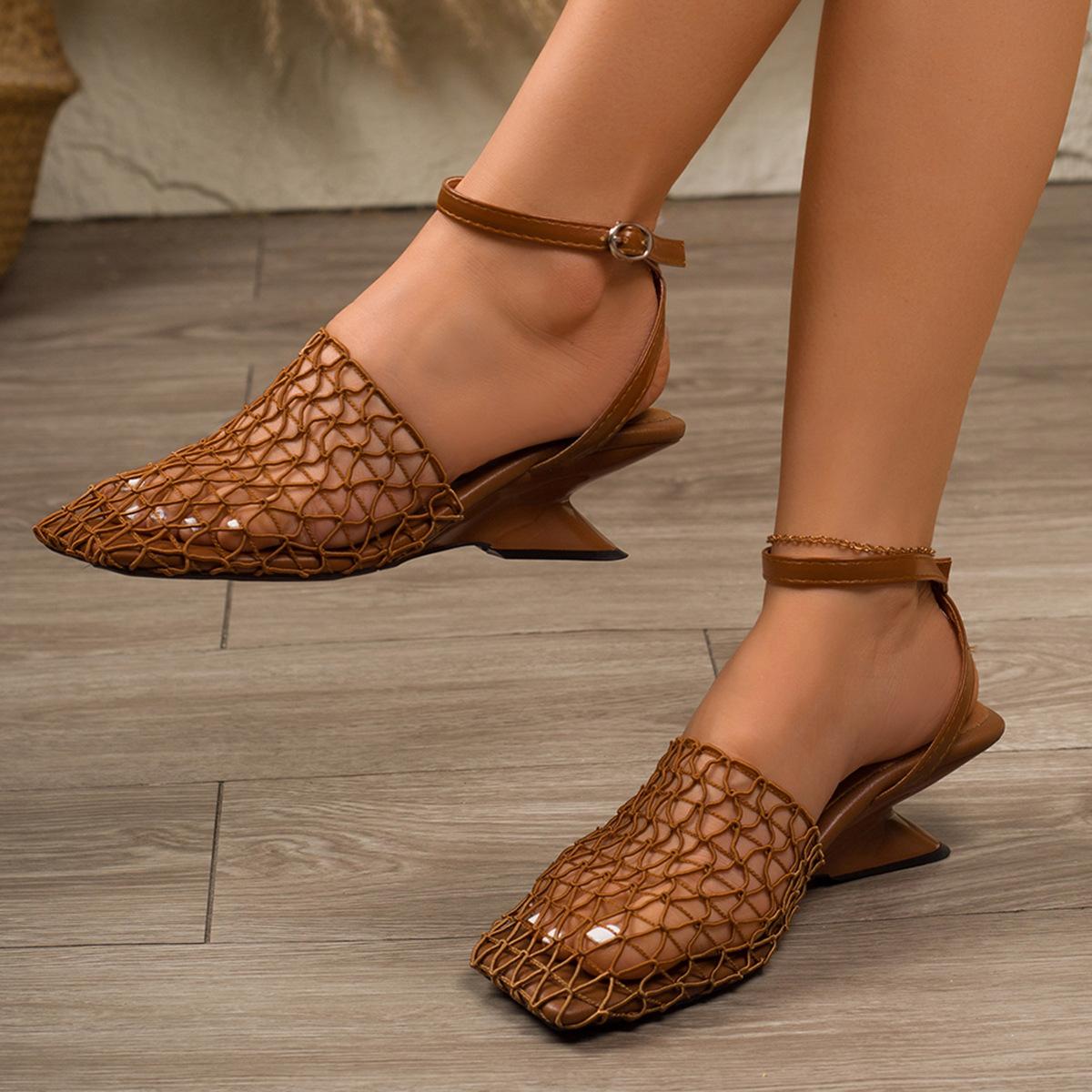 

Closed Toe Heels for Women Ankle Strap Square Toe Mesh Sandals Slingback Chunky Low Heels Women s Summer Pumps Wedding Dress Shoes Block Heels Sandals 42