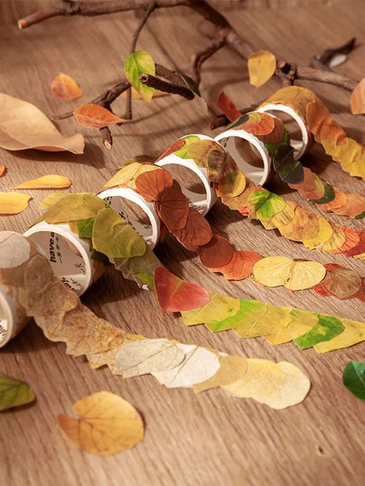 50 Pcs Kawaiii Leaves Washi Tape Scrapbooking Stickers Cute Sticker Rolls Self-adhesive DIY Decoration Stickers For Arts Crafts