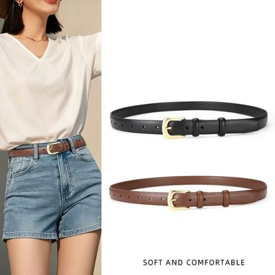 Women's Leather Belt Slim Versatile Jeans Black Brown Simple Fashionable Needle Buckle Decoration Belt