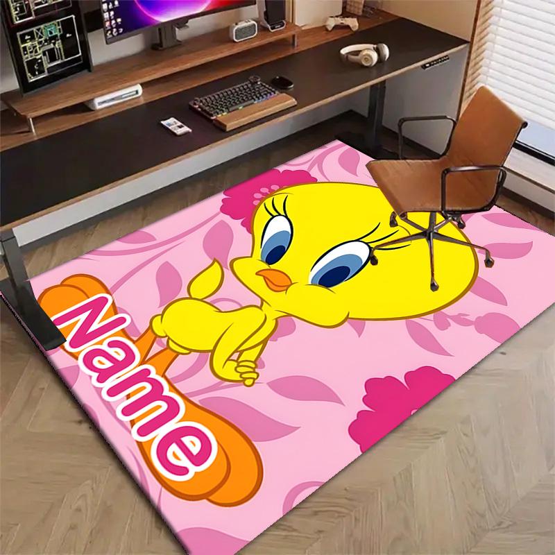 Custom Tweety Mat Personalized Name, Polyester Washable Indoor Entryway Rug, Gift for Christmas, Easter, Thanksgiving Day