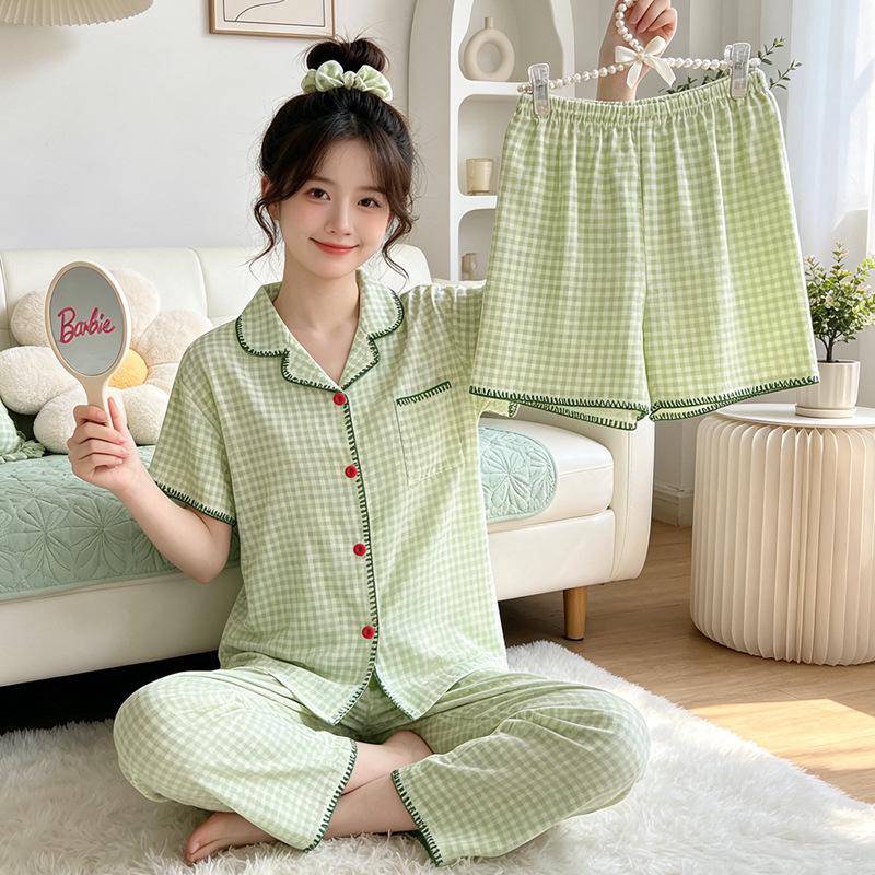 Leopard Print Love Heart Short Sleeve Pajama Set: Women's Summer Cloud Cotton Three-Piece Loungewear