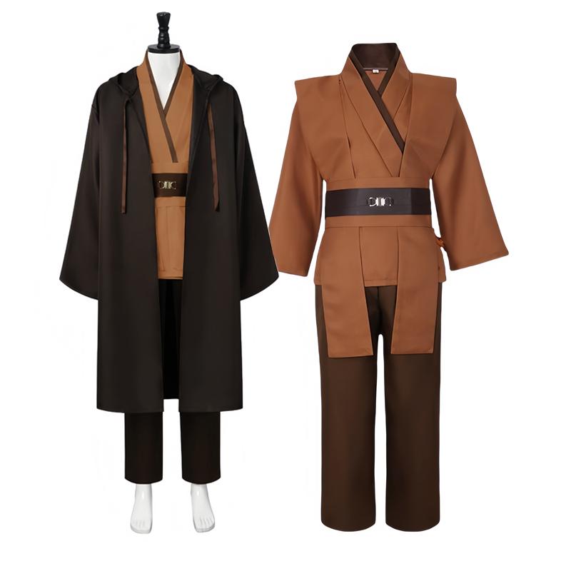 Men's Halloween Jedi Cosplay Costume Adults Obi-Wan Kenobi Tunic Hooded Robe Outfits Halloween Cosplay Uniform Full Set
