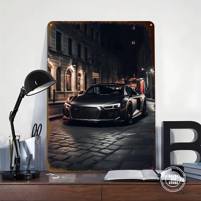 Black Matt Car On Street Poster Customized Wall Art Vintage Metal Signs Retro Tin Plaque for Man Cave Home Decor Living Room